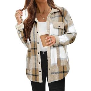 SHEIN Women's Plaid Shacket Jacket Fuzzy Shearling Patchwork Warm Shirt Coat Jacket S