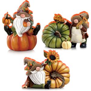 DoubleFill 3 Pcs Fall Pumpkin Gnome Thanksgiving Figurines Wooden Figurines Wood Decorations for Party Home Table Decor Gifts