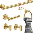 5PCS Brushed Gold Bathroom Accessories Set, Bathroom Hardware Set, Splicing 24 Inch Stainless Steel Bath Towel Bar Set, Gold Bathroom Accessories Wall Mounted 