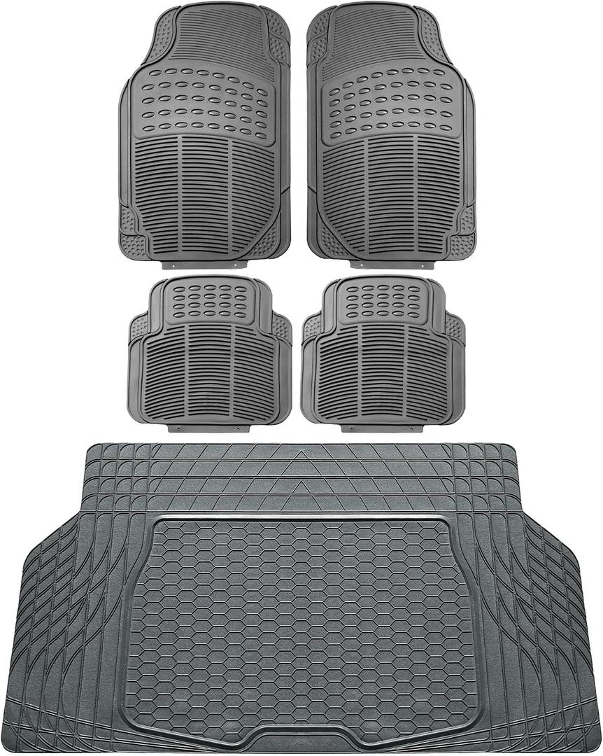 FH Group Automotive Floor Mats - Heavy-Duty Rubber, All Weather Protection Universal Fit Full Set Floor Mats and Cargo Mat, Climaproof, Semi Custom Trimmable for Most Cars, Sedan, SUV, Truck, Gray