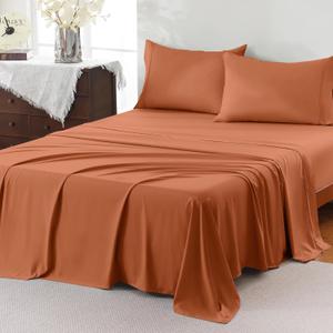 Full Sheet Set,4 Pieces Hotel Luxury Breathable Soft Microfiber Bedsheets, Anti Pilling Deep Pockets Easy Care Bed Sheets, Brunt Orange