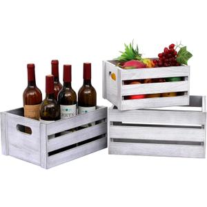 Storage Crate Decorative Wood Crates Nesting Wooden Storage Container,Wooden Boxes for Storage, Display, Decor, Boxes-Rustic White Set of 3