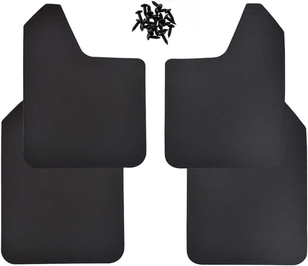 Universal Mud Flaps 4-Piece Set for Trucks/SUVs - Black/Red, Pre-Mounted Screws, Mud Splash Protection, Off-Road Mud Guard with Adjustable Clamps | Heavy-Duty Weatherproof Design
