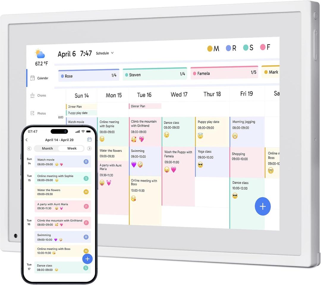 Dragon Touch 10.1 inch Digital Calendar Chore Chart  Interactive Touchscreen, Smart Family Planner, Hearth Display Desk Digital Calendar Seamless Scheduling (White)