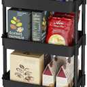 Laiensia Multifunction Utility Rolling Cart, 5-Tier Plastic & Metal Storage Organizer, Black, Lockable Wheels, Modern Style, Indoor Use