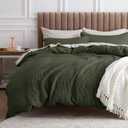 Bedsure Cotton Duvet Cover Queen - 100% Cotton Waffle Weave Olive Green Duvet Cover Queen Size, GentleSoft and Breathable Bedding Set for All Season, 3 Pieces, 90"x90"