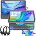 GOnavidio 12" Dual Car DVD Players with HDMI Input, Headrest DVD Players for Car with Headphones, 5-Hour Battery, 1366 * 768 Screen Mirroring, USB/TF Reader, MP4/MKV, Region Free, Last Memory
