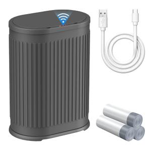 KUK Stainless Steel Bathroom Trash Can Automatic Touchless with Removable Inner Bucket, Waterproof, 1.6 Gallon Smart Trash Can with Lid for Bathroom Bedroom, Office - Gray
