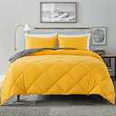 Decroom Lightweight Full Comforter Set with 2 Pillow Sham - 3 Pieces Set - Quilted Down Alternative Comforter/Duvet Insert for All Season - Yellow/Grey - Full Size