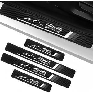 4Pcs 4x4 Tri-Color Car Door Sill Protectors Fiber Leather Retro Stripe Front Rear Door Edge Guard Stickers Compatible with Tacoma TRD 4Runner Tundra Rav4 Highlander (GW 4X4)