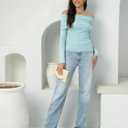 Women's Autumn Sweater, 2026 Casual Long Sleeve Off-The-Shoulder Strapless Knitted Sweater, Pullover Sweater (Blue, L)