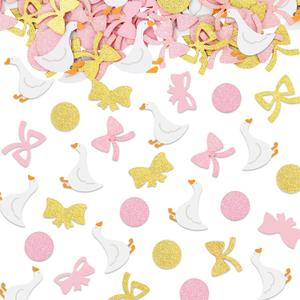 JarThenaAMCS 500Pcs Pink Bow Silly Goose Confetti 18 Designs Glitter Coquette Farm Animal Theme Paper Table Confetti Scatters for Girls Birthday Bridal Baby Shower Party Decor