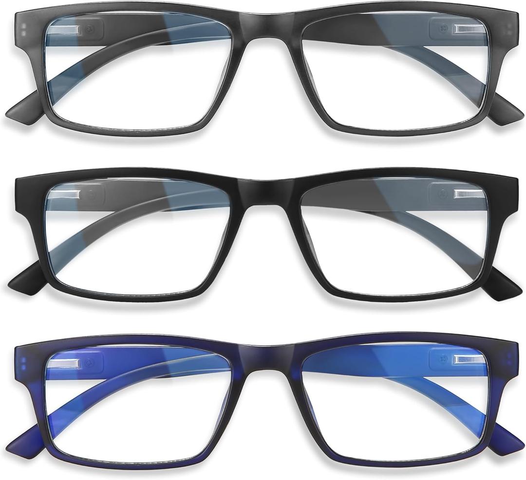IBOANN Reading Glasses for Men Readers Mens Stylish Blue Light Blocking Computer Eyeglasses (Black+blue+grey)