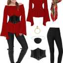 CICOCI Pirate Costume For Women With Accessories Renaissance Blouse Top Belt Headscarf Full Outfits (Large, Red)