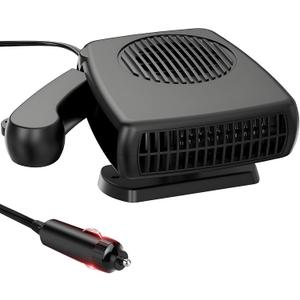 12v 200W Car Heater, Portable Car Heaters for Vehicle, 2 in 1 Windshield Defogger and Defroster Plug into Cigarette Lighter, 12 Volt Car Heating for RV SUV, 360Rotation (Black)