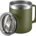 ALOUFEA 12oz Stainless Steel Insulated Coffee Mug with Handle, Double Wall Vacuum Travel Mug, Tumbler Cup with Sliding Lid, Army Green