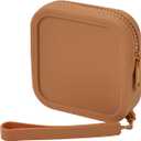 Small Square Portable Silicone Makeup Bag for Women Girls, Small Travel Lovely Waterproof Toiletry Cosmetic Bag, Zipper Closure Organizer Makeup Case with Handle (Light Brown)