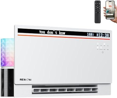 RexTact Smart Panel Heater 1800W with Bluetooth Speaker - 6-in-1 Heater Fan, Lyric Display, RGB Lights, App/Voice/Remote/Touch Control, Wall Mount or Freestanding, Compatible with Alexa（White）