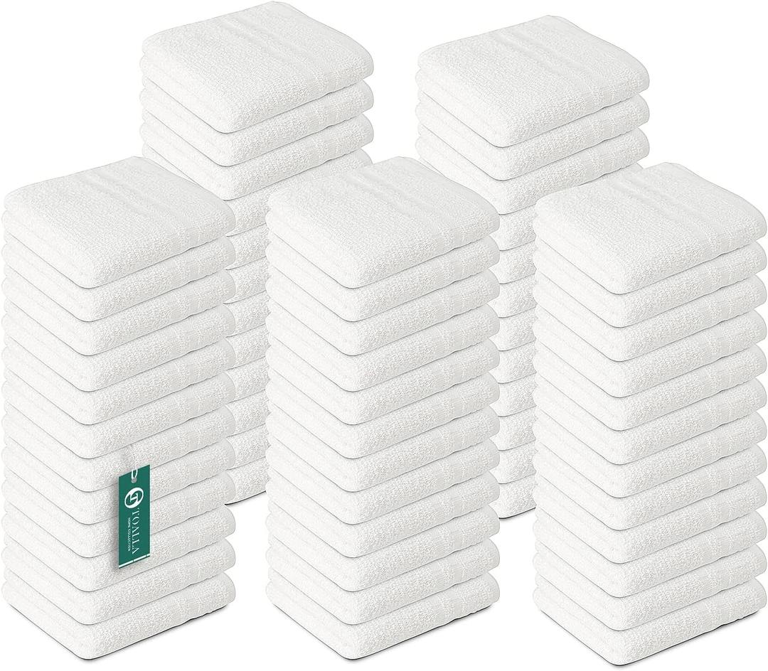TOALLA 100% Cotton Washcloths 60 Pack|400 GSM|Soft Face & Body Washcloths|Highly Absorbent|12 x 12 Inches|White