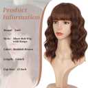 Lativ Reddish Brown Wig with Bangs Short Wavy Wigs for Women Shoulder Length Curly Bob Wigs Heat Resistant Synthetic Wigs for Halloween Cosplay Daily Party Use 14 Inches