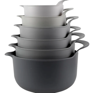 COOK WITH COLOR Nesting Plastic Mixing Bowl Set with Pour Spouts and Handles, Gray, 6 Piece NonSlip