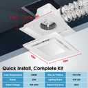 FEITON Bathroom Exhaust Fan with Light, Ceiling Mount, 110 CFM 1.0 Sones 4 Inch Duct, Quiet Square Bath Fan Light Combo, Shower Exhaust Fan with Light