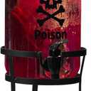 1 Gallon Glass Beverage Dispenser with Metal Stand Stainless Steel Spigot Outdoor Drink Dispenser Glass Drink Container Dispensers for Parties Lemonade Tea Cold Water(Black, Halloween)