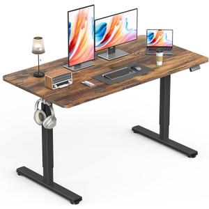Standing Desk, Height Adjustable Electric Stand up Desk, 48 x 24 Inches Sit Stand Home Office Desk with Splice Board, Black Frame/Rustic Brown Top