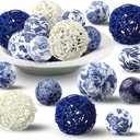 36 Pcs Blue and White Decorative Balls Chinoiserie Orbs Decoration for Centerpiece Bowls 2.4 Inch Wicker Rattan Balls 1.57 Inch Spheres Gifts for Xmas Party Farmhouse Vases Home Table Decor