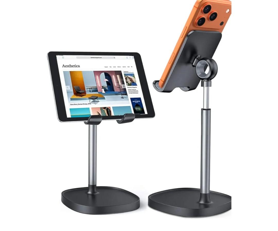 LISEN Cell Phone Stand Phone Holder for Desk Office Decor, Office Desk Accessories Women PC Gaming Essentials iPhone Stand Gadgets Men Gifts for Mom Fit OtterBox Case Switch iPad Air Tablet 4-10 in