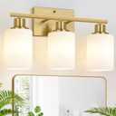 MOKATNG 3-Light Bathroom Light Fixtures, Vanity Light with Milky White Shades, Brushed Gold Bathroom Lighting Fixtures Over Mirror, Modern Bathroom Wall Lamp for Mirror Living Room Cabinet Bedroom