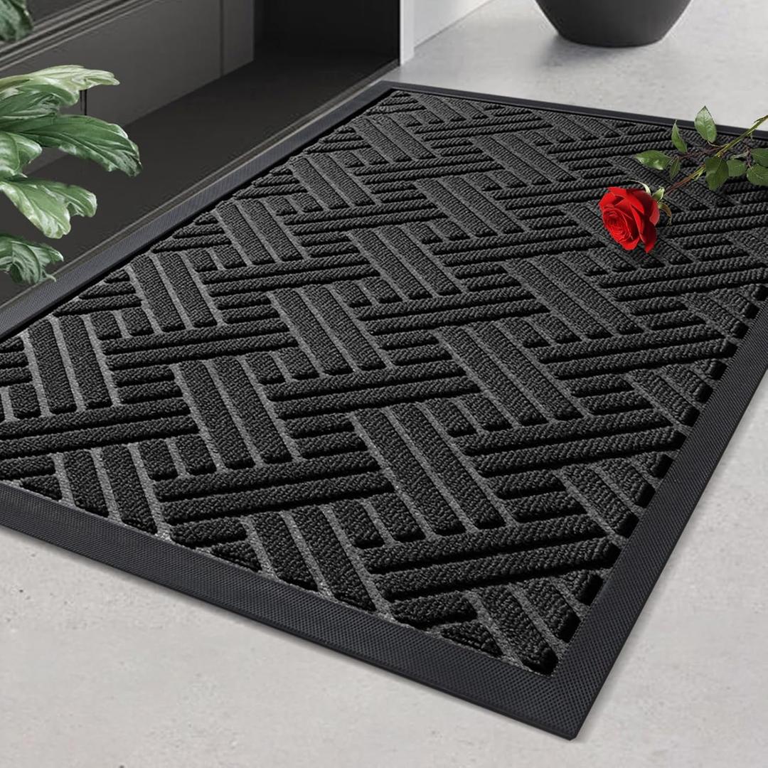 BEHERO Front Door Mat Indoor Outdoor Entrance, 29.5x17 Inch, Welcome Mat for Entryway, Stain and Fade Resistant, Heavy Duty Absorbent Door Mat, Non Slip Door Mats Outdoor, Entry Doormat, Black