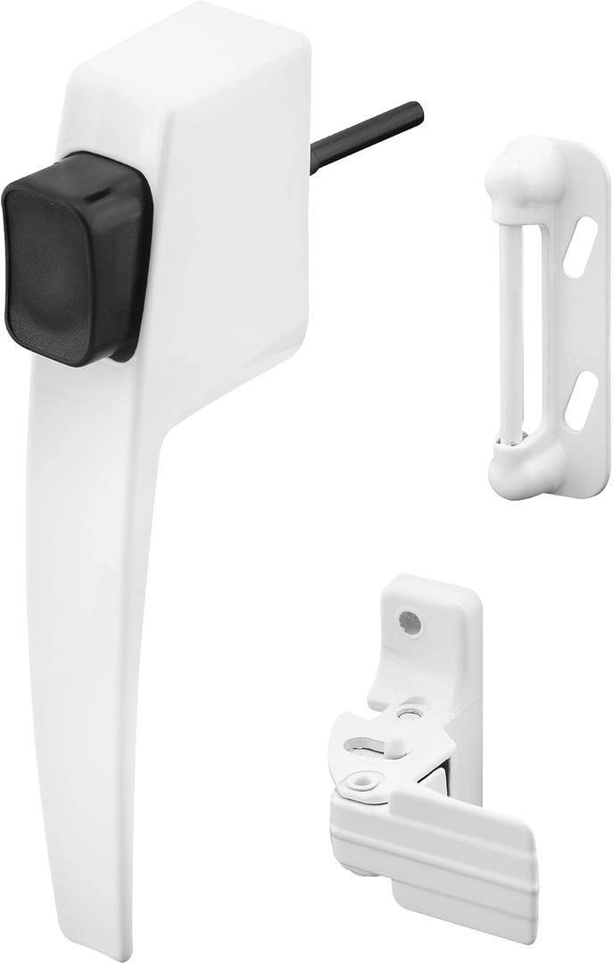 Prime-Line K 5145 Screen and Storm Door Push Button Latch Set With Night Lock Replace Old or Damaged Screen/Storm Door Handles White Finish, Fits Doors 5/8 1-1/4 in. Thick (Single Pack)
