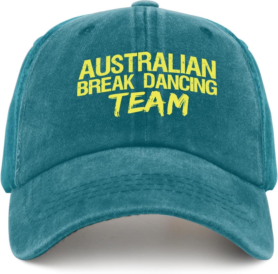 Australian Break Dancing Team Hats Gym hat Cyan Blue Womens Beach hat Gifts for Dad Baseball Hat