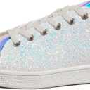 LUCKY STEP Glitter Sneakers Lace up | Fashion Sneakers | Sparkly Shoes for Women (9, White Hologram)