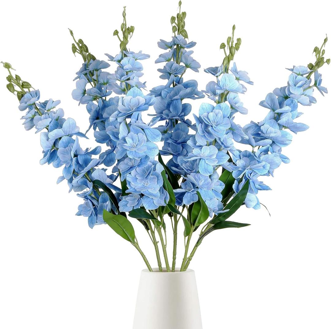 IPOPU Blue Delphinium Artificial Flowers,6PCS Faux Snapdragon Flowers 33" Silk Larkspur Flowers for Tall Vases Wedding Party Home Table Decor(Blue)