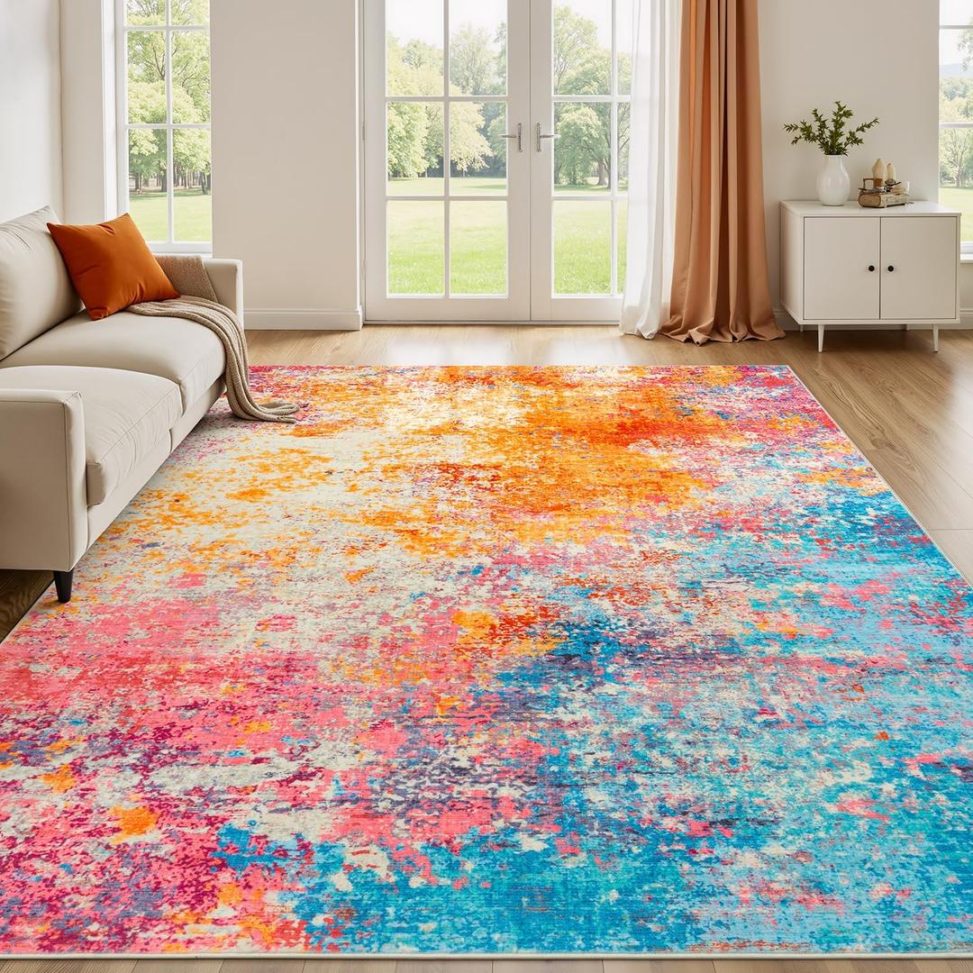 Rugflix 8x10 Area Rugs for Living Room, Colorful Rainbow Washable Rug