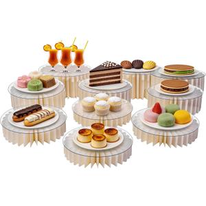 10Pcs Buffet Risers, Foldable Food Risers for Buffet Table, 12" Reusable Cardboard Display Risers Cylinder Stands with Acrylic Plates for Party, Wedding, Catering & Birthday Decor