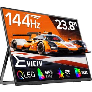 Portable Monitor 24 144Hz 1080P, 145% sRGB QLED Gaming Monitor, 0.1MS FreeSync, 450Nits Laptop Monitor, USB-C & HDMI, VESA & Stand, Large Second Screen for Laptop, Computer, Mini PC, Game Consoles