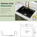 Davivy 27 inch Black Granite Kitchen Sink, 27 x19 Black Quartz Dual Mount Kitchen Sink, Undermount & Drop In Installation, Single Bowl Design