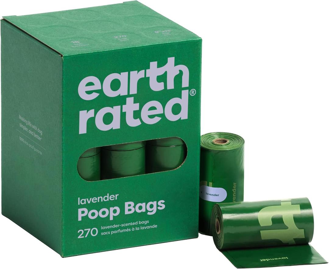 Earth Rated Poop Bags for Dogs, Leak Proof and Extra Thick Waste Bag Refill Rolls, Lavender Scented, 270 Bags