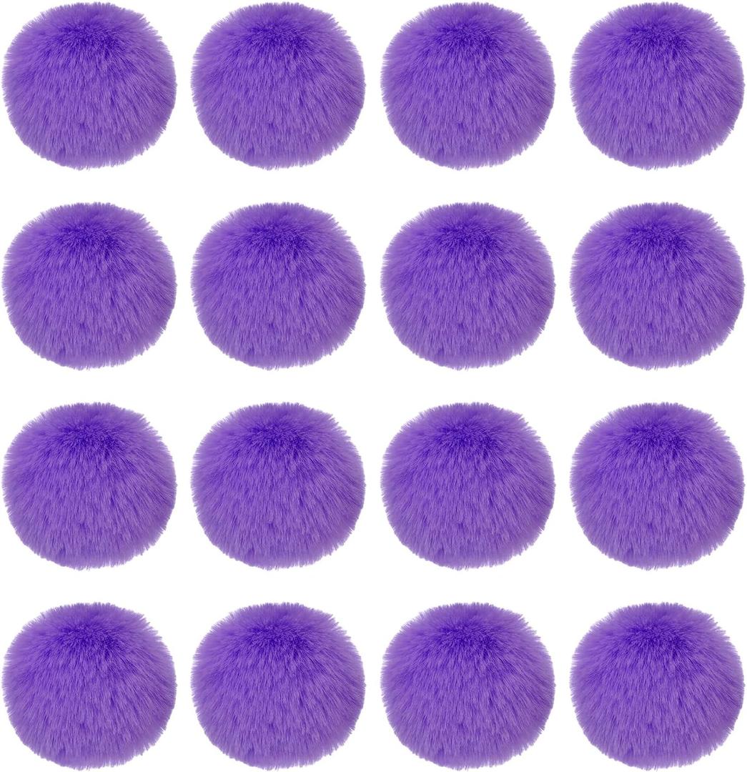 PATIKIL 3.2 Inch Faux Fur Pom Poms for Hats, 16 Pcs Soft Faux Rabbit Fur Large Fluffy Pompom Balls with Elastic Loop for DIY Crafts Keychains Removable Knitting Accessories, Dark Purple