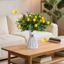 4-in-1 Faux Plant Set-Artificial Eucalyptus and Lemon Stems with Plastic Hollow Vase, Nano Mineral Odor Absorber Beads & Lemon Scented Pellets for Home Decor Air Fresh