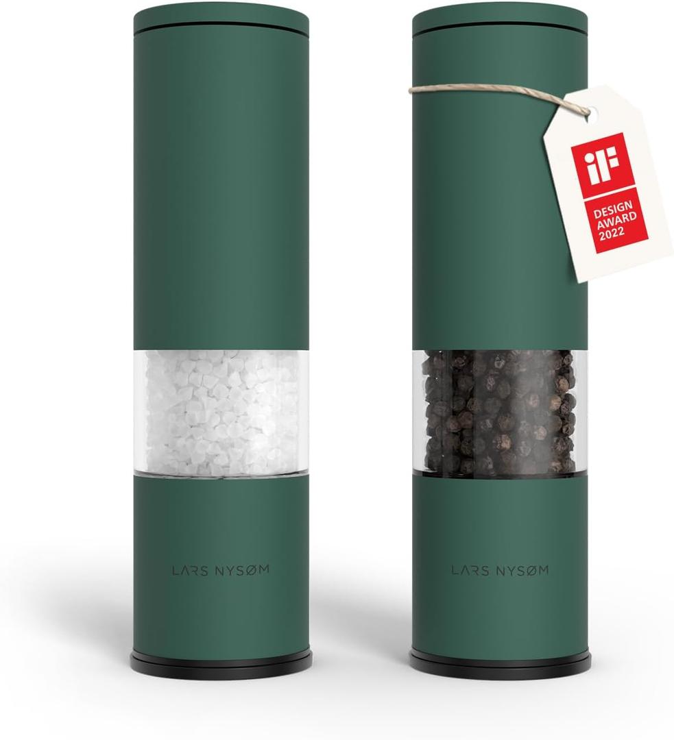 LARS NYSM Salt and Pepper Grinder Set 2 pieces I Salt Pepper Mill with Adjustable Ceramic Grinder I Design Spice Grinder Set Manual (Pine Green)