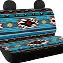 WELLFLYHOM Aztec Print Universal Rear Split Bench Seat Cover for Cars Truck SUV No Headrest Tribal Turquoise Geometric Stripe Design Back Seat Backrest Saddle Blanket Protector Set of 2
