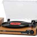 Vinyl Record Player with External Speakers BT 5.3 Wireless Turntable Portable with 3 Speed USB Vintage Wooden Golden