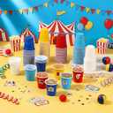100 Pcs 2 oz Carnival Circus Shot Glasses with Stickers Disposable Plastic Cups for DIY at Circus Themed Party Supplies Carnival Events Birthday Celebrations