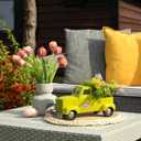 KI Store Yellow Truck Spring Easter Decor 12-Inch Vintage Metal Truck with Artificial Flowers Eggs for Easter Spring Decoration Table Centerpieces Mantel Display