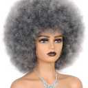 Grey Afro Wigs for Black Women Short 70s Afro Curly Puff Wig Large Bouncy and Soft Heat Resistant Synthetic Colored Wigs for Daily Party Cosplay Use(Gray,10inch)