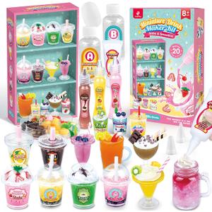 20 PCS Miniature Drink Marker Kit, Miniature Food Toys, Kitchen Pretend Food DIY Crafts Kits for Kids Ages 8-12, Girls Gift for Christmas, Birthday, Collectors, Resin Play, NOT Edible